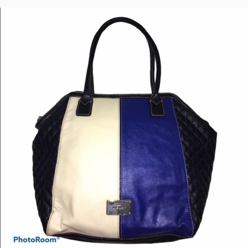 Nine West satchel quilted blue black zip